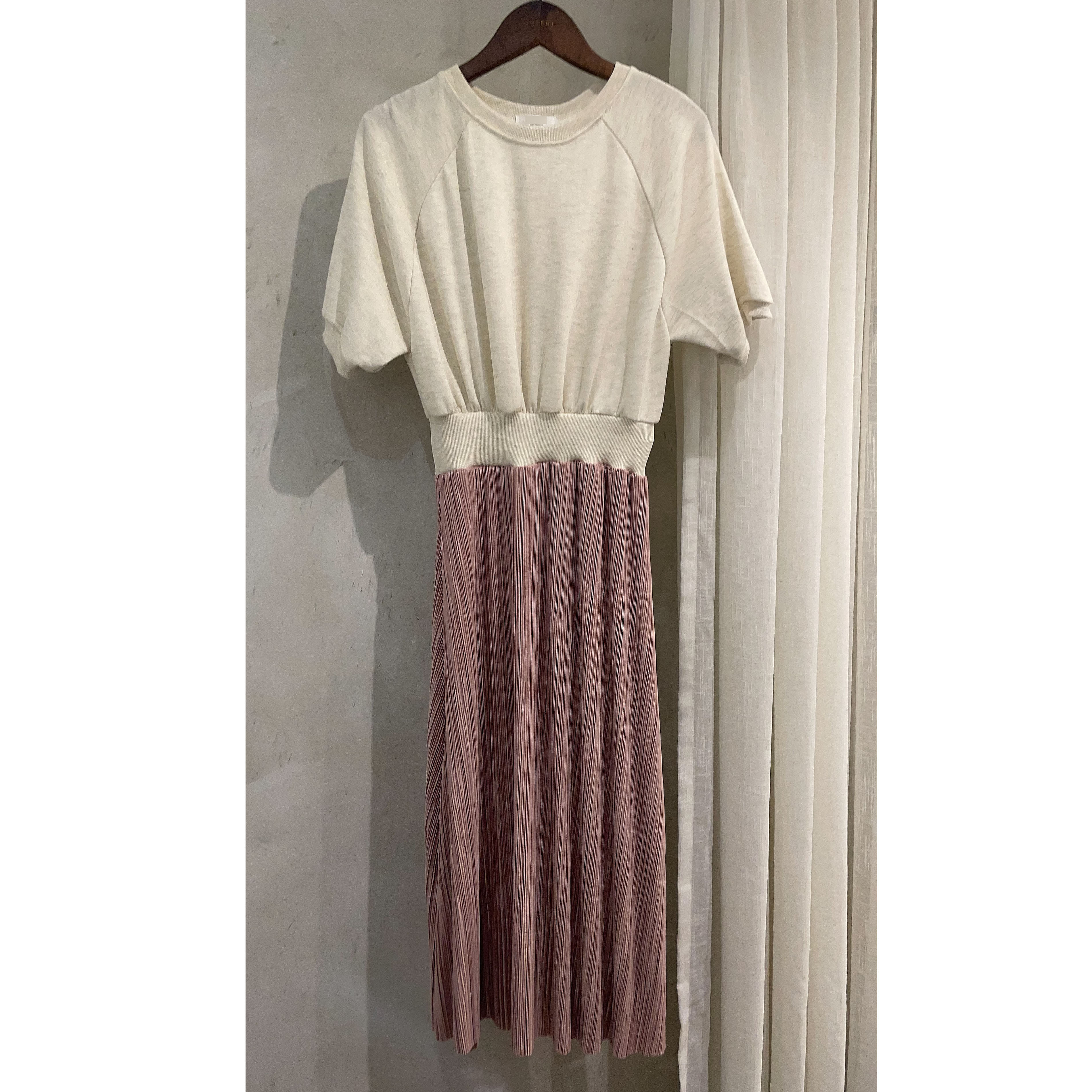 （ 一穿就走連身裙 ) 混灰色無膊線拼粉色防皺細褶, Dress/ DS4987