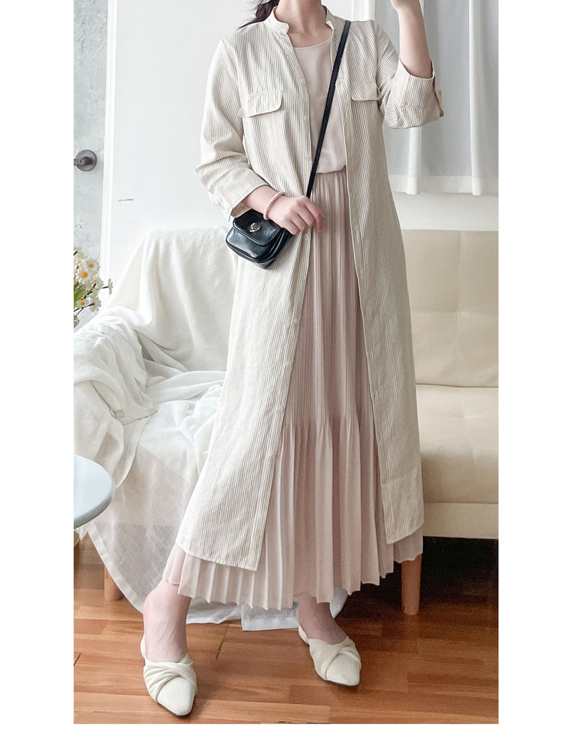 Shirt Dress 無領口恤衫口袋中袖連身裙或外套/ DS9860