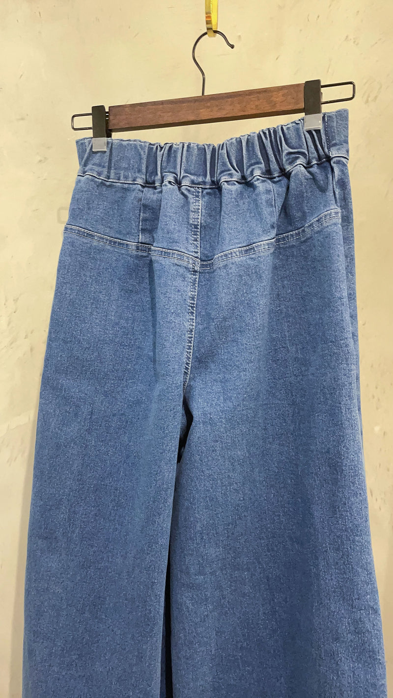 (超彈性!) 高腰闊腳全彈性中排鈕牛仔褲, Jeans/ PT8419