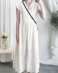 Ivory Sunflower Dress 通花荷葉手袖花邊連身裙/ DS9870