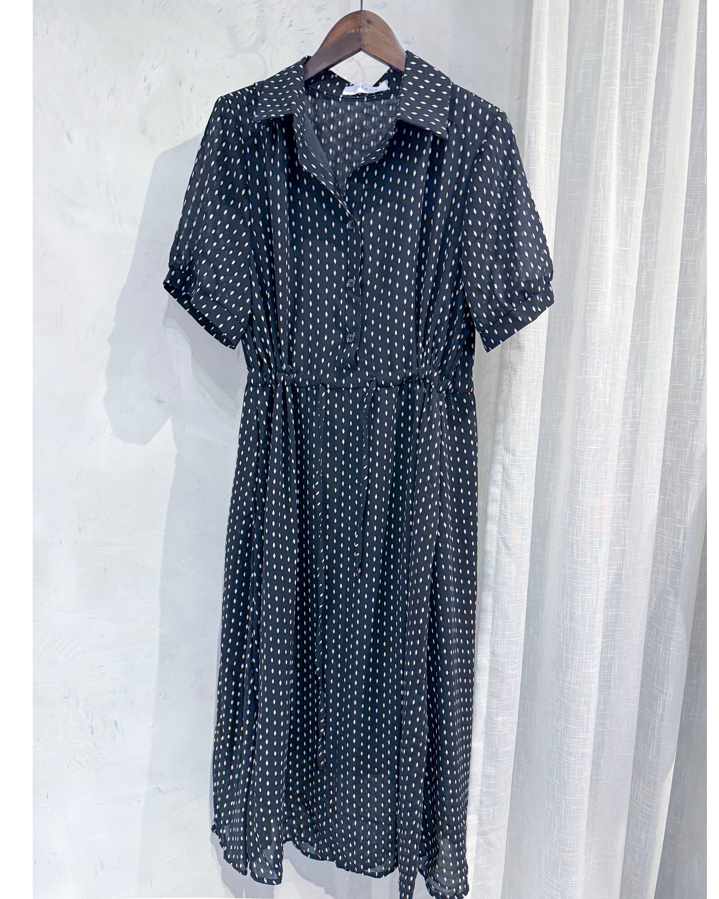 [Intent x Korea label] Rhombus Dress  菱形印花雪紡隨性口袋連身裙/ DS9987