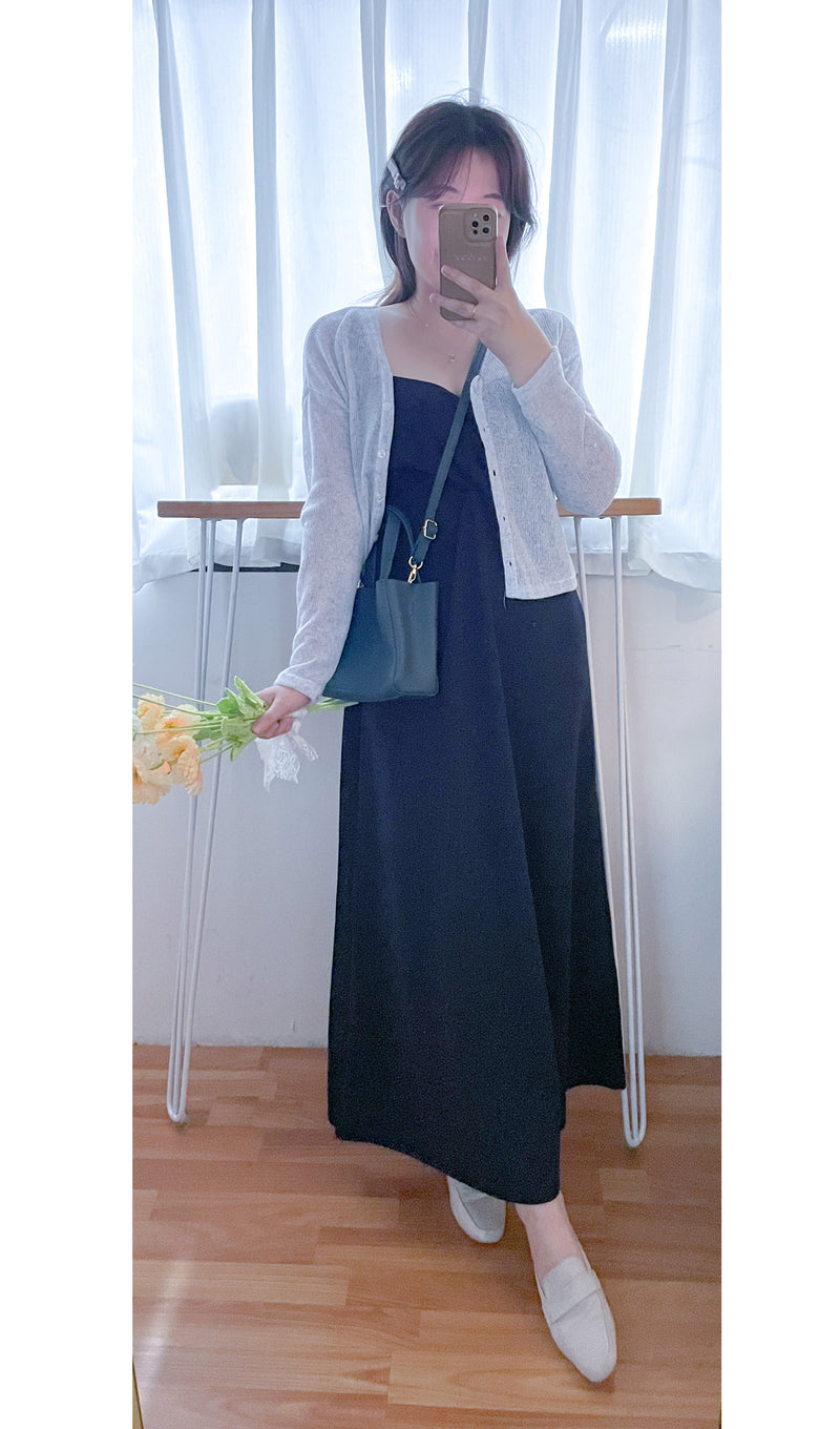 Wrap Vest Dress 彈性交叉領口不貼微修腰吊帶連身裙/ DS9676