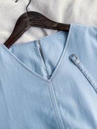 Side Slit Denim V領牛仔色開叉手袖 Dress/ DS9892 (pre-order)