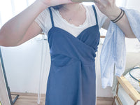 Wrap Vest Dress 彈性交叉領口不貼微修腰吊帶連身裙/ DS9676