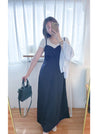 Wrap Vest Dress 彈性交叉領口不貼微修腰吊帶連身裙/ DS9676