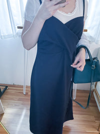 Wrap Vest Dress 彈性交叉領口不貼微修腰吊帶連身裙/ DS9676