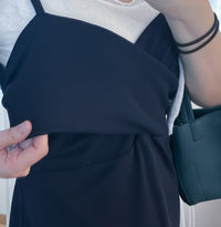 Wrap Vest Dress 彈性交叉領口不貼微修腰吊帶連身裙/ DS9676