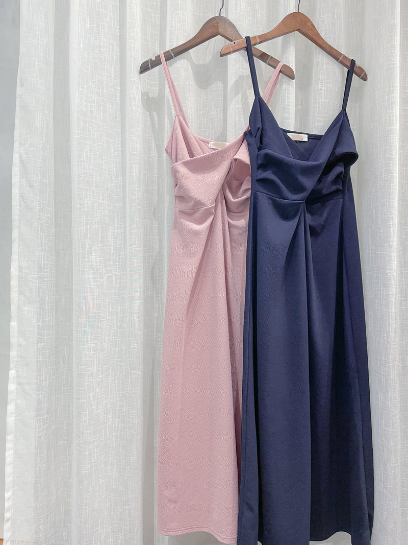 Wrap Vest Dress 彈性交叉領口不貼微修腰吊帶連身裙/ DS9676