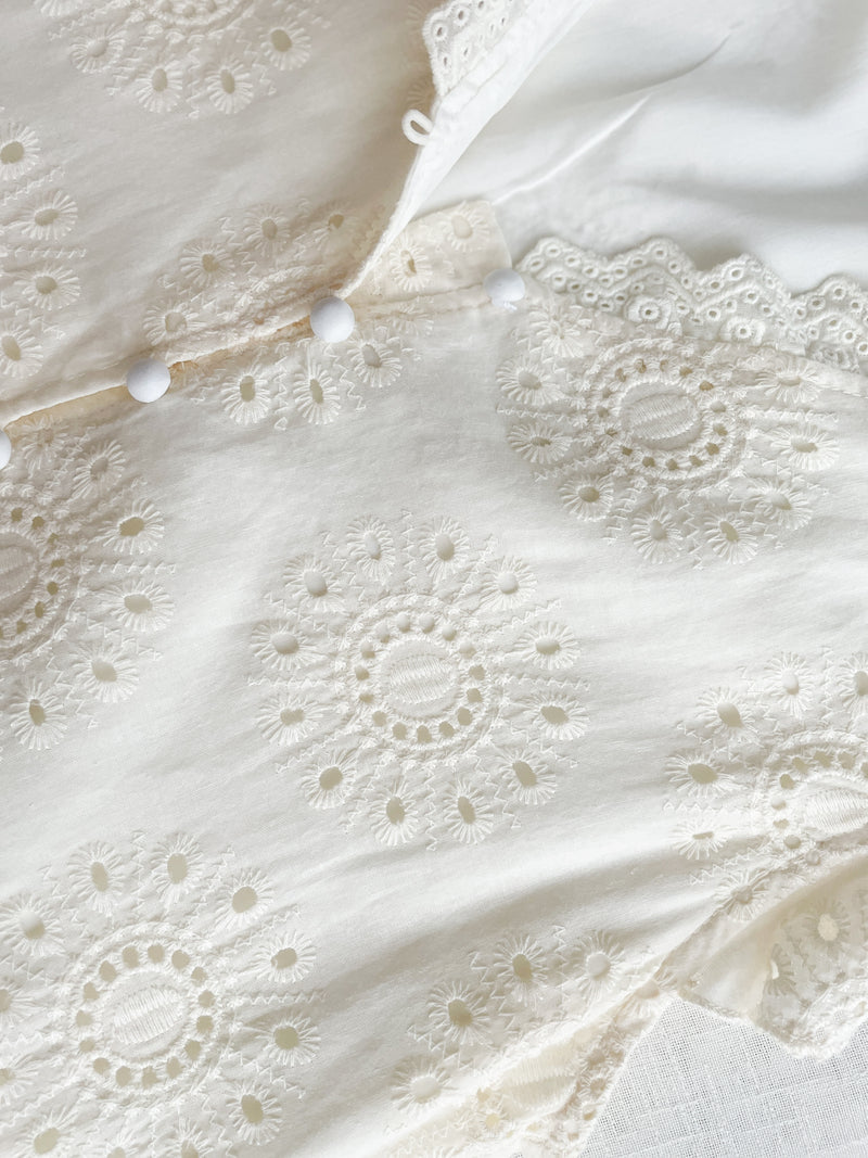 Ivory Sunflower Dress 通花荷葉手袖花邊連身裙/ DS9870