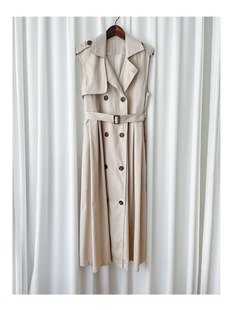 Trench Vest Dress 杏色背心風衣連身裙或外套/ DS9866