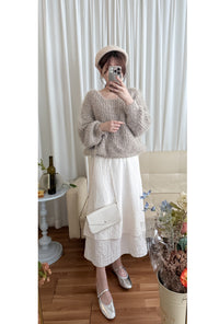 Layer Skirt 象牙白彈性層次簡約半裙/SK8863