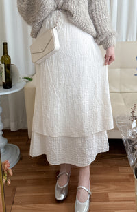 Layer Skirt 象牙白彈性層次簡約半裙/SK8863