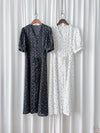 Snowdot Floral Dress V領口雪點印花修腰連身裙/ DS9872