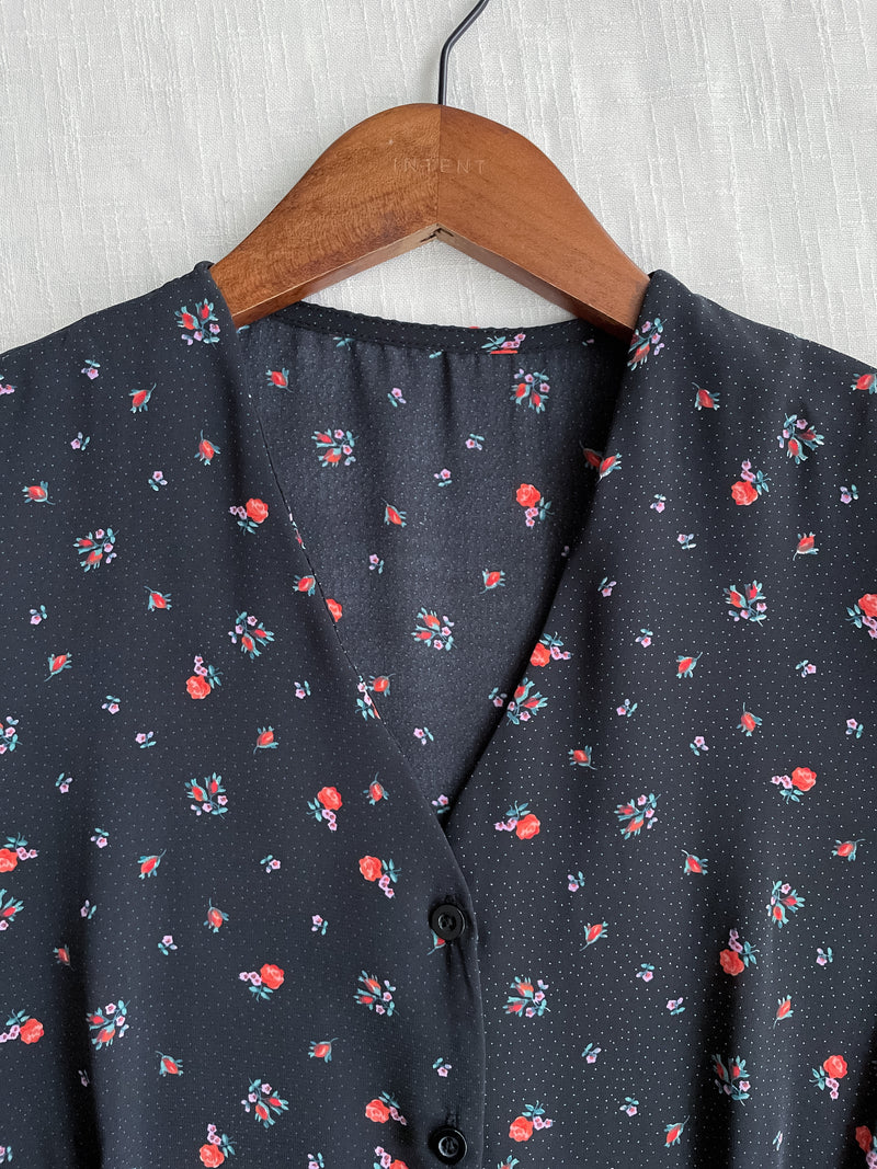 Snowdot Floral Dress V領口雪點印花修腰連身裙/ DS9872