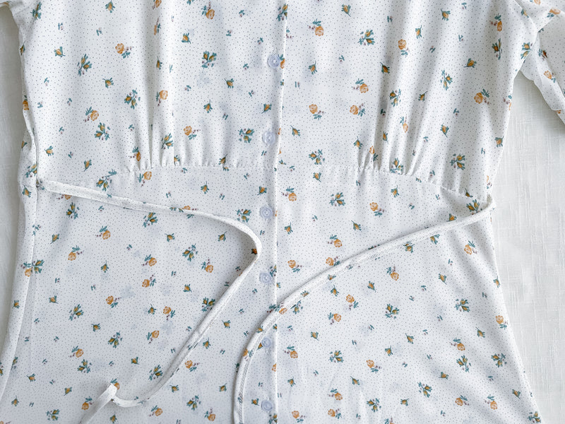 Snowdot Floral Dress V領口雪點印花修腰連身裙/ DS9872