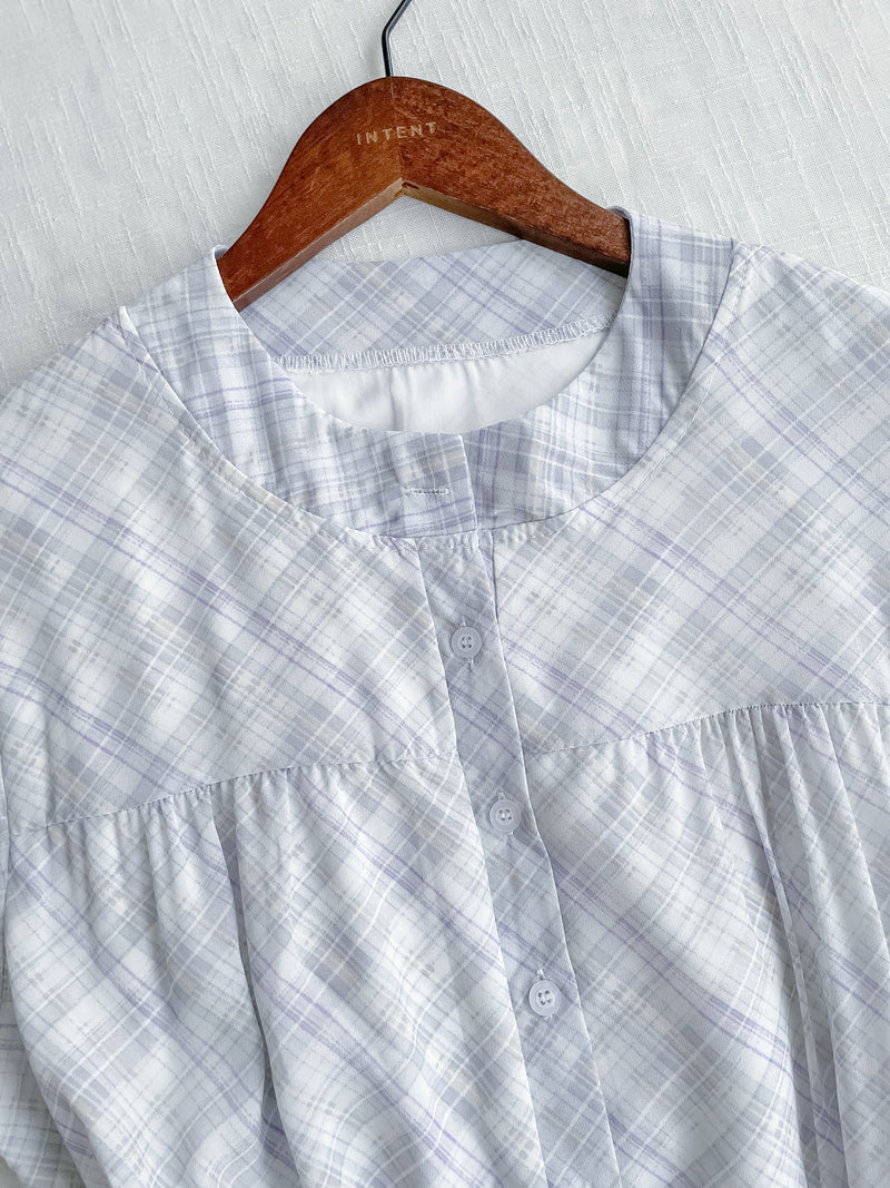 Lavender Check Dress 紫藍色格紋飄逸連身裙/ DS9875