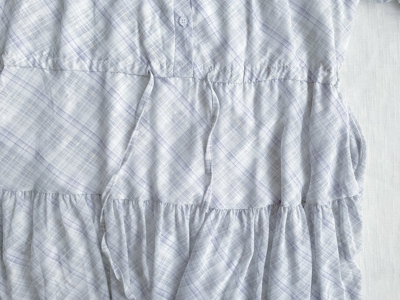 Lavender Check Dress 紫藍色格紋飄逸連身裙/ DS9875