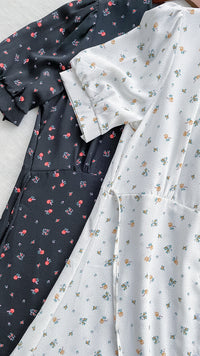 Snowdot Floral Dress V領口雪點印花修腰連身裙/ DS9872