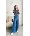 (超彈性!) 高腰闊腳全彈性中排鈕牛仔褲, Jeans/ PT8419