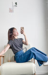 (超彈性!) 高腰闊腳全彈性中排鈕牛仔褲, Jeans/ PT8419