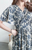Ink Leaf 藍色水彩印花疊領口傘袖連身裙, Dress/ DS9503