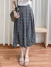 Leaf Floral Skirt 前褶後橡筋葉形印花傘半裙/ SK8881 (black sold out)
