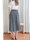 Leaf Floral Skirt 前褶後橡筋葉形印花傘半裙/ SK8881 (black sold out)