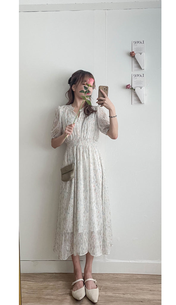 (Luxury 超靚花花pattern) 淡水彩色印花高級花布雪紡連身裙, Dress/ DS9504