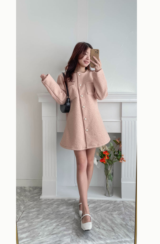 Pearl 捲毛珍珠鈕扣挺身小傘形連身裙或外套, Dress or Outer/ DS9381 （pink sold out)