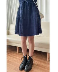 【現貨限量回歸】（不透視不易皺棉感）Cotton Elegant Dress 棉棉舒適立體直條傘形膝上裙/ DS9692