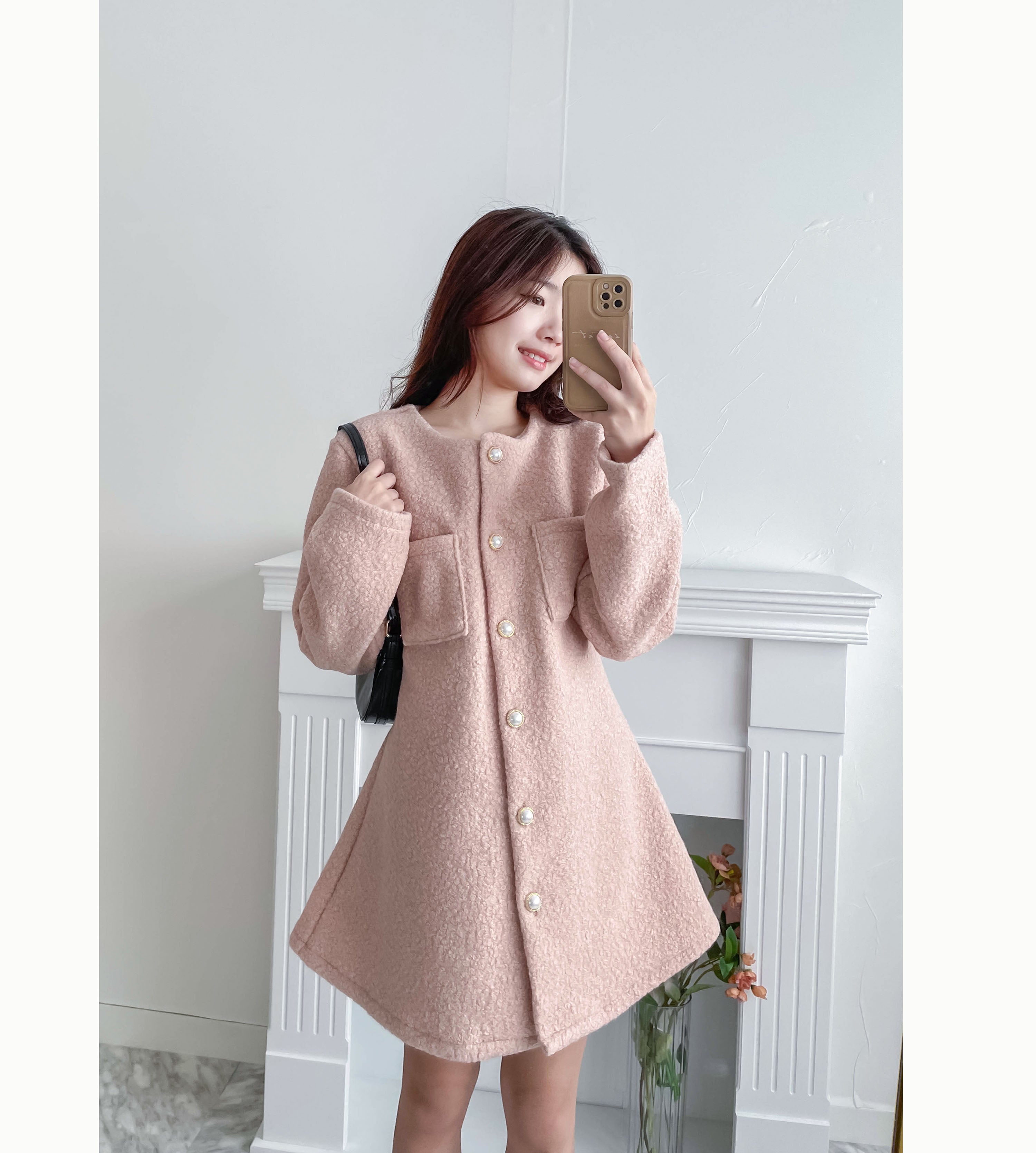 Pearl 捲毛珍珠鈕扣挺身小傘形連身裙或外套, Dress or Outer/ DS9381 （pink sold out)