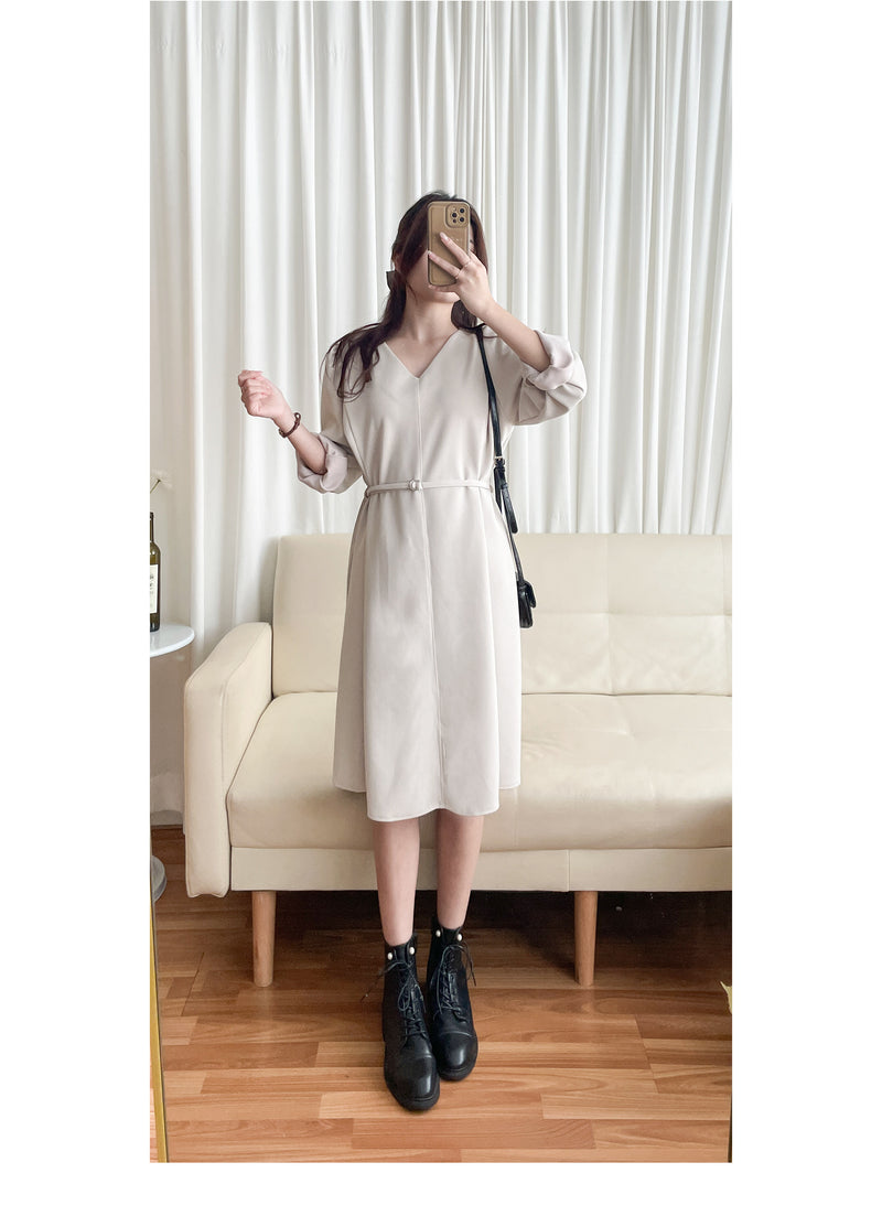 （未戴腰帶都微修腰✨）moon lock, Dress 防皺彈性細緻半月腰帶後橡筋連身裙/ DS9685 (Pre-order 11月24截單）