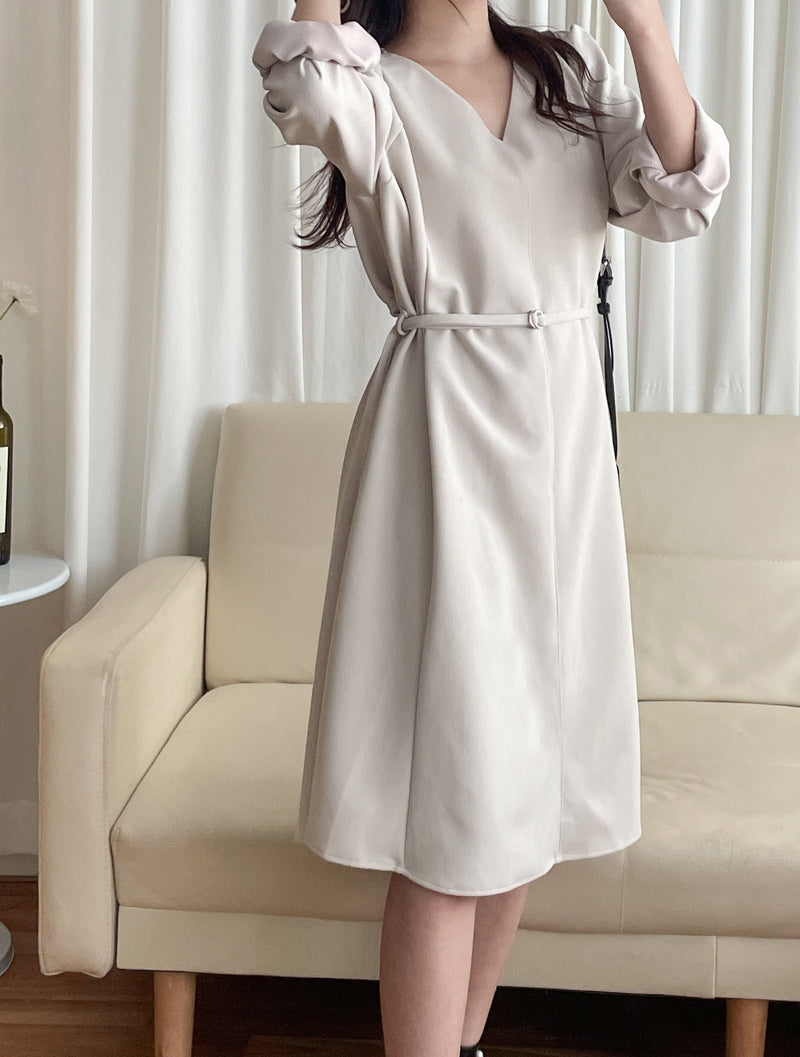 （未戴腰帶都微修腰✨）moon lock, Dress 防皺彈性細緻半月腰帶後橡筋連身裙/ DS9685 (Pre-order 11月24截單）