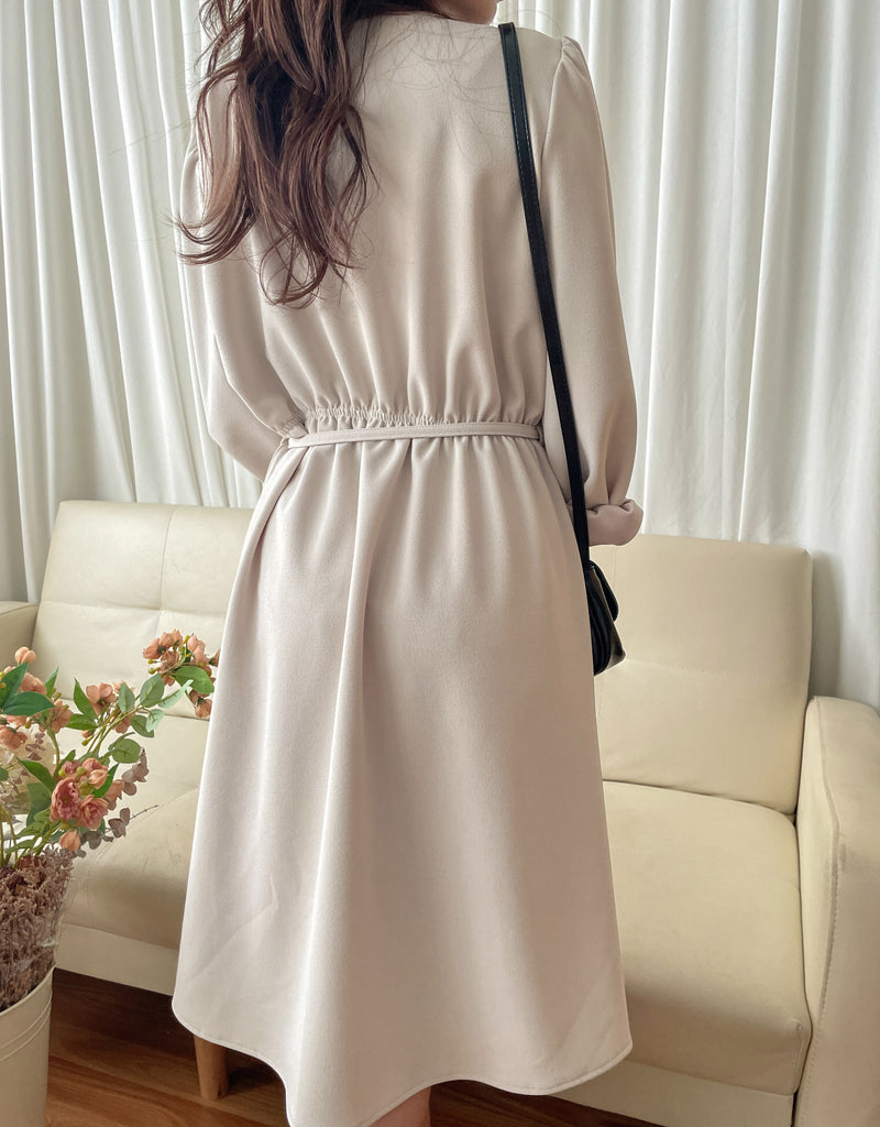 （未戴腰帶都微修腰✨）moon lock, Dress 防皺彈性細緻半月腰帶後橡筋連身裙/ DS9685 (Pre-order 11月24截單）