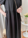 Bonnie Dress 黑色不貼橡筋衣身口袋連身裙/ DS9884