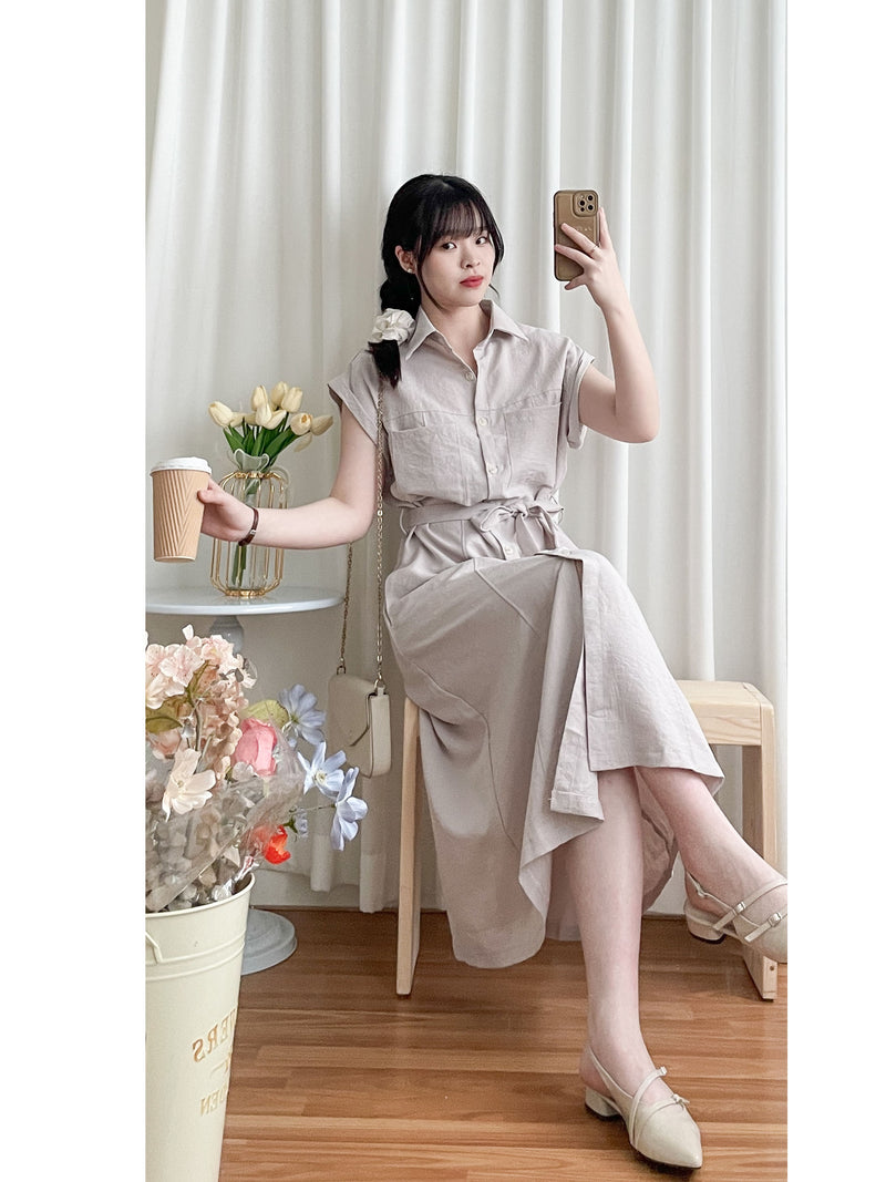 Daily Elegant Dress 隨性輕優雅無肩線小手袖連身裙/ DS9885