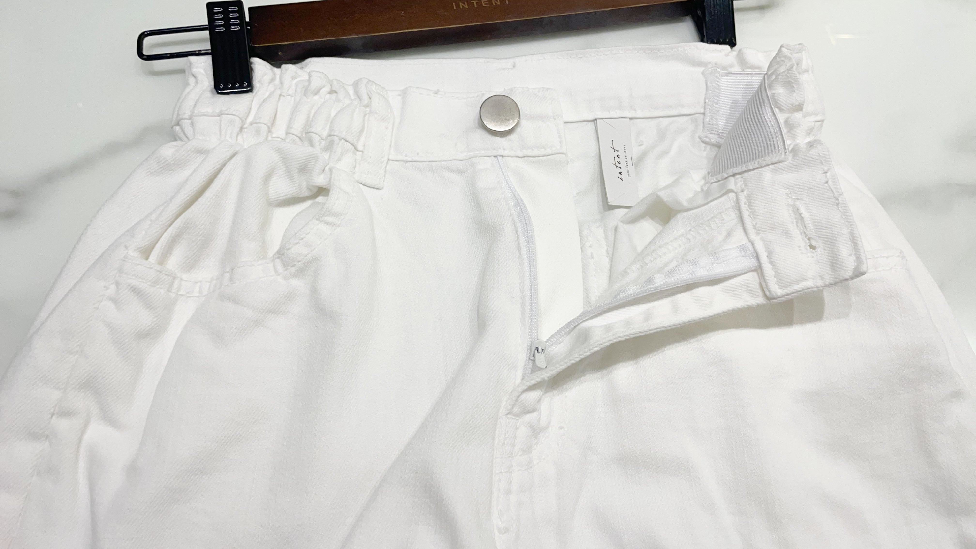 white 白色側橡筋寬牛仔褲, JEANS/ PT8415w