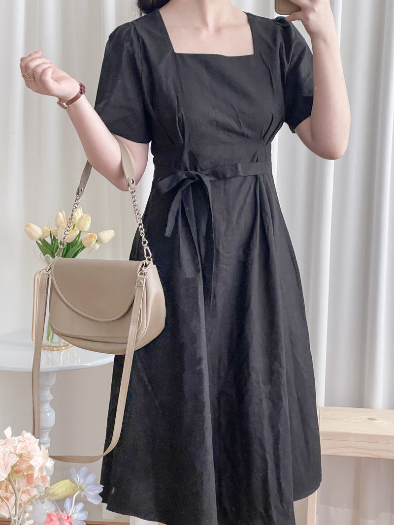 Square Collar Dress 麻棉方領修腰顯瘦連身裙/ DS9888 (aliceblue sold out)