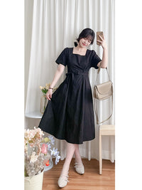 Square Collar Dress 麻棉方領修腰顯瘦連身裙/ DS9888 (aliceblue sold out)