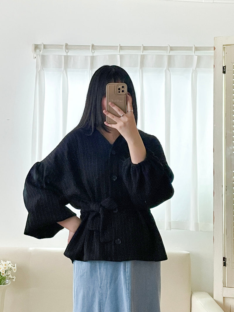 Bubble Top/Cardigan 泡泡袖修腰直線條紋上衣或外套/ CD8148