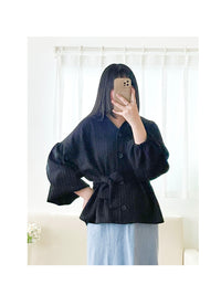 Bubble Top/Cardigan 泡泡袖修腰直線條紋上衣或外套/ CD8148