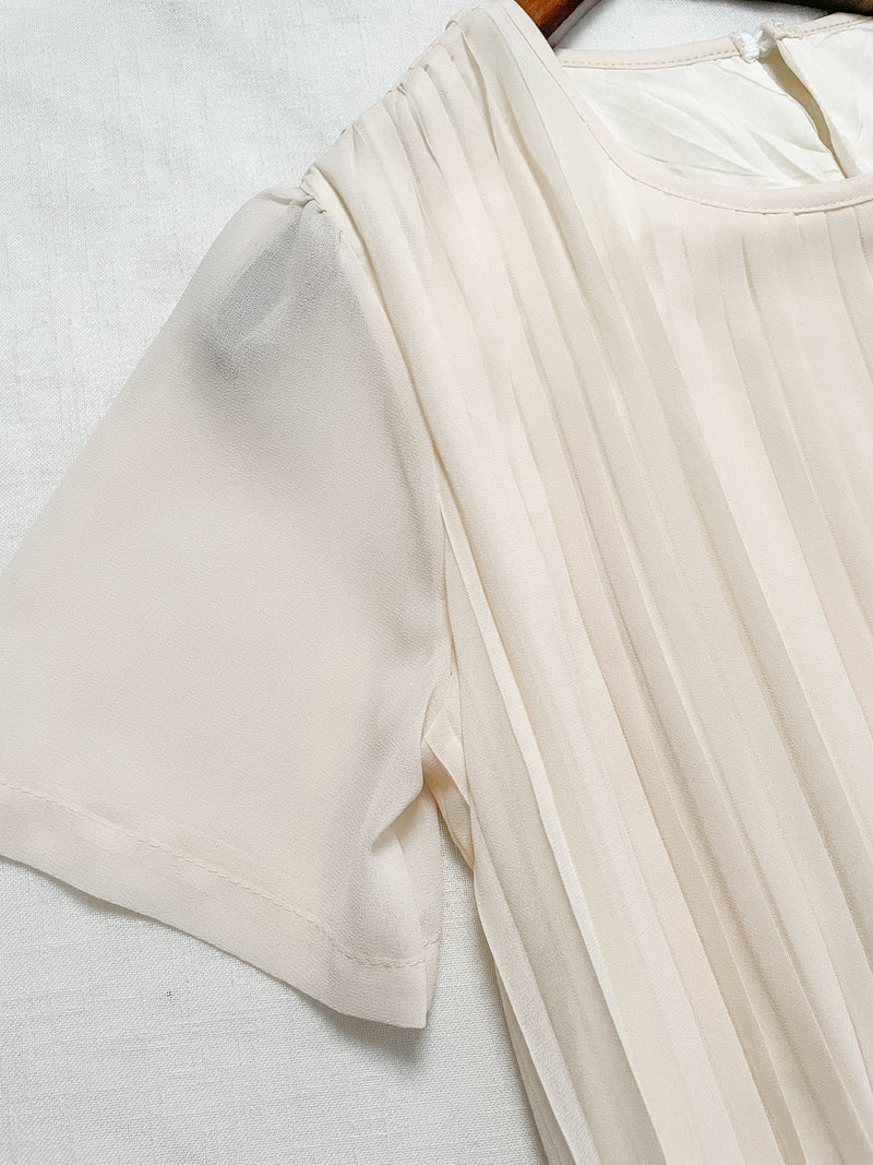 Pleated Dress 全裡布雪紡百褶修腰波浪裙擺連身裙/ DS9882