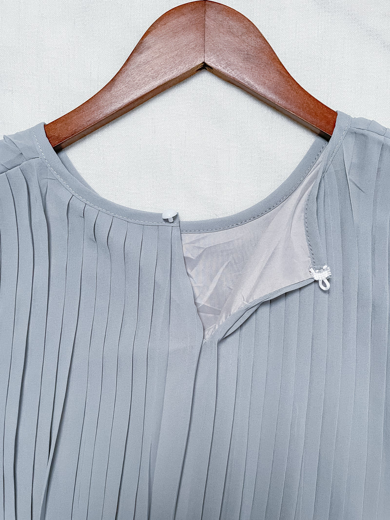 Pleated Dress 全裡布雪紡百褶修腰波浪裙擺連身裙/ DS9882