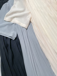 Pleated Dress 全裡布雪紡百褶修腰波浪裙擺連身裙/ DS9882