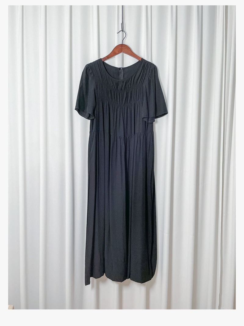 Bonnie Dress 黑色不貼橡筋衣身口袋連身裙/ DS9884