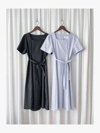Square Collar Dress 麻棉方領修腰顯瘦連身裙/ DS9888 (aliceblue sold out)