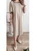 Linen 方領圍邊裝飾左右開叉連身裙, Dress/ DS9520 (beige sold out)