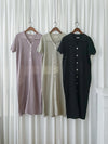 V Collar Knit 翻領V領裝飾鈕扣設計彈性線料 Dress/ DS9899 (pre-order)