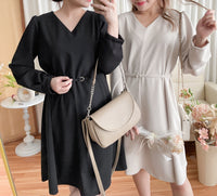 （未戴腰帶都微修腰✨）moon lock, Dress 防皺彈性細緻半月腰帶後橡筋連身裙/ DS9685 (Pre-order 11月24截單）