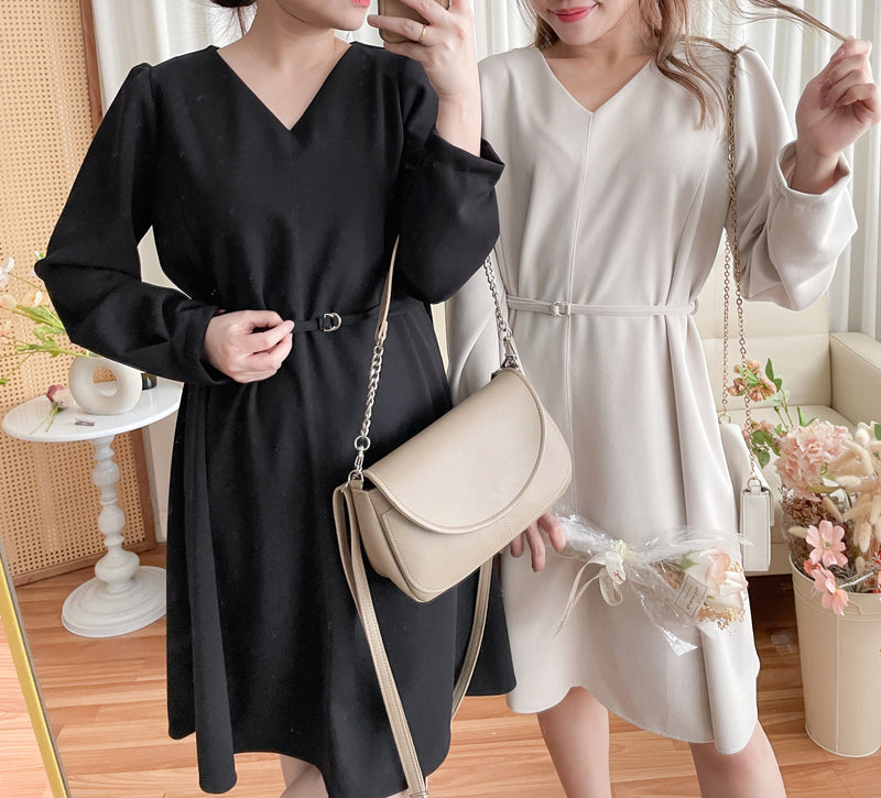 （未戴腰帶都微修腰✨）moon lock, Dress 防皺彈性細緻半月腰帶後橡筋連身裙/ DS9685 (Pre-order 11月24截單）